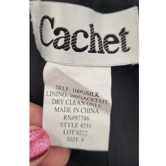 Cachet Dress Womens Size 6 Long Black Silk Sequin Gown Elegant Sexy Timeless NWT - Picture 7 of 8